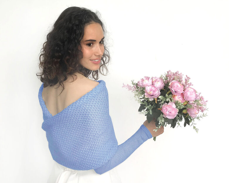 Sky blue wedding sweater, bridal jacket, cover up, knitted shrug, WB1